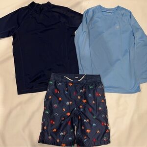 Boys Swim Trunks Gap Gaming Print & 2 Rashguards Navy Blue Size XL Youth 14-16